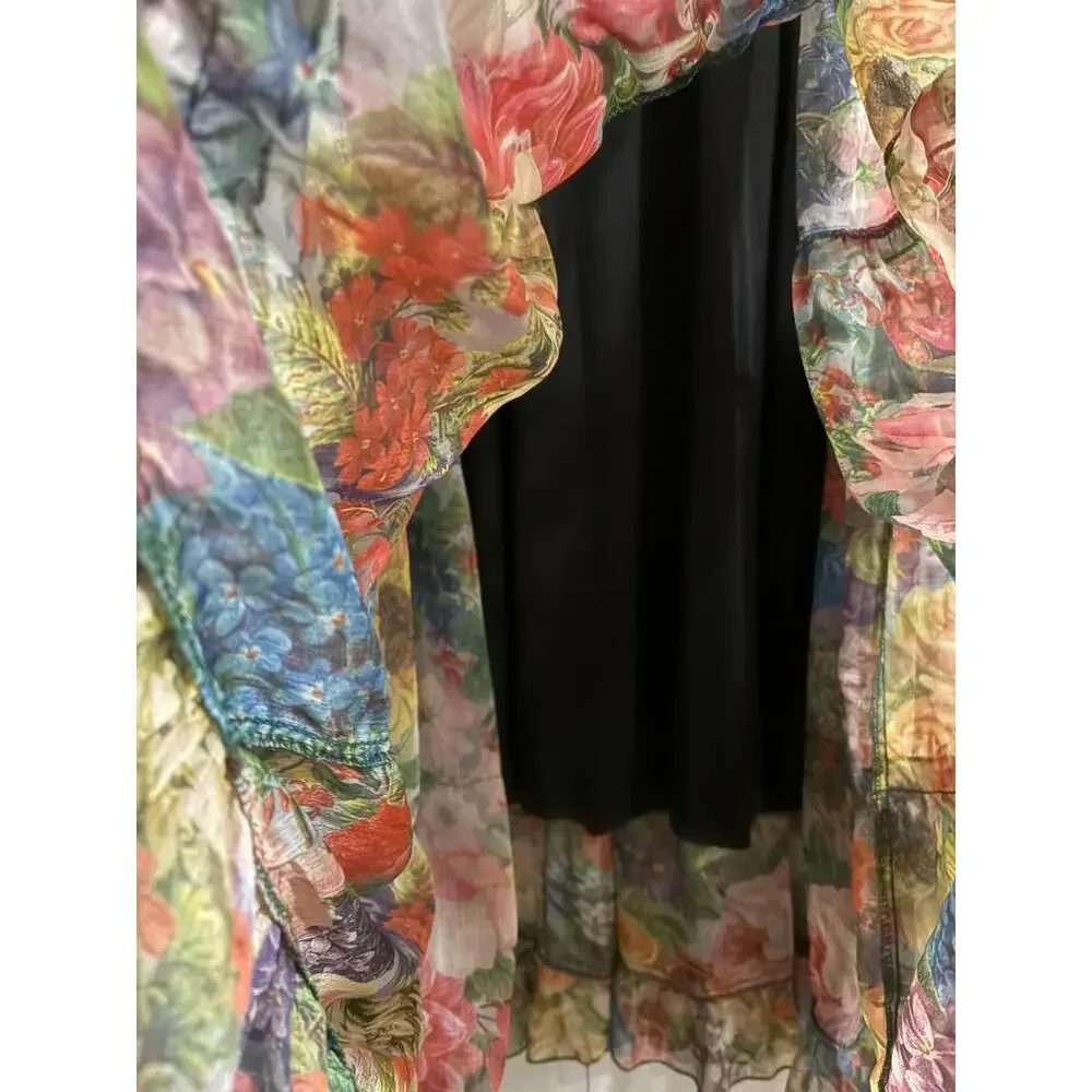 Toleen Dress Womens Medium Floral Babydoll Ruffles Boho Peasant Maxi Sheer L/S - Picture 6 of 9